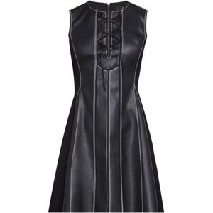 BCBGMaxAzria Black Faux Leather Midi Dress with Contrast Stitching